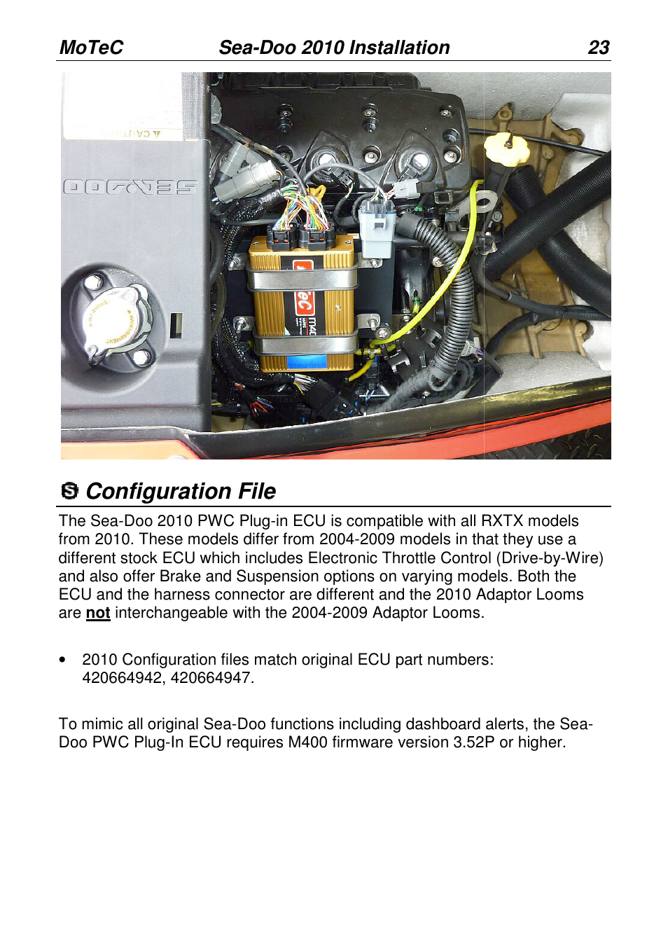 Configuration file, Motec sea-doo 2010 installation | MoTeC PWC Plug-In ECU User Manual | Page 30 / 91