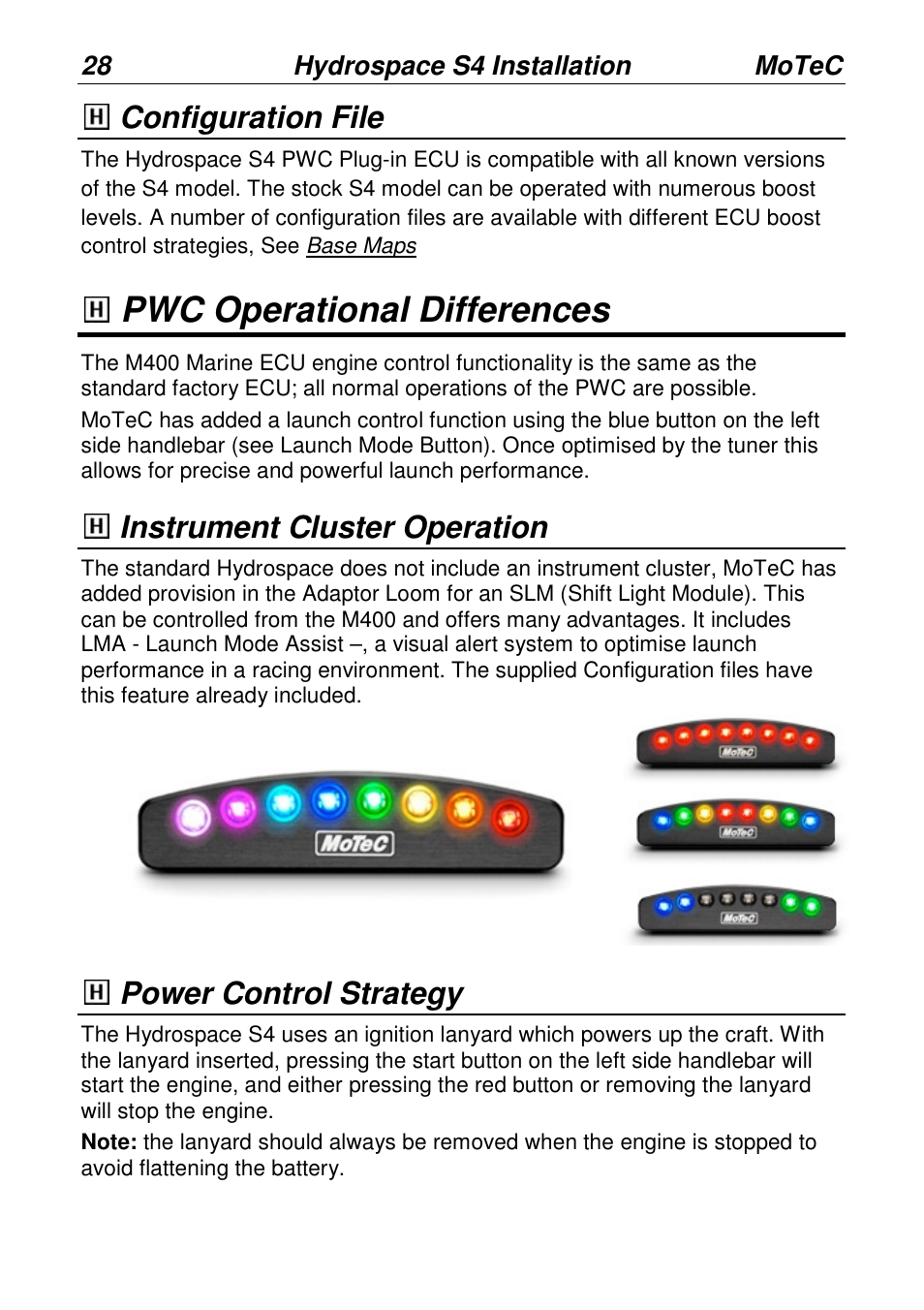 Pwc operational differences, Configuration file, Instrument cluster operation | Power control strategy | MoTeC PWC Plug-In ECU User Manual | Page 35 / 91