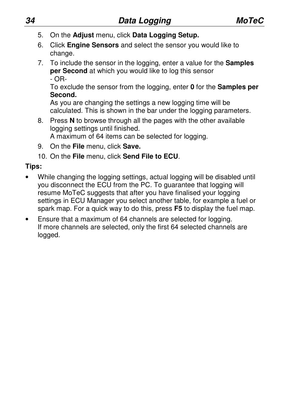 34 data logging motec | MoTeC PWC Plug-In ECU User Manual | Page 41 / 91