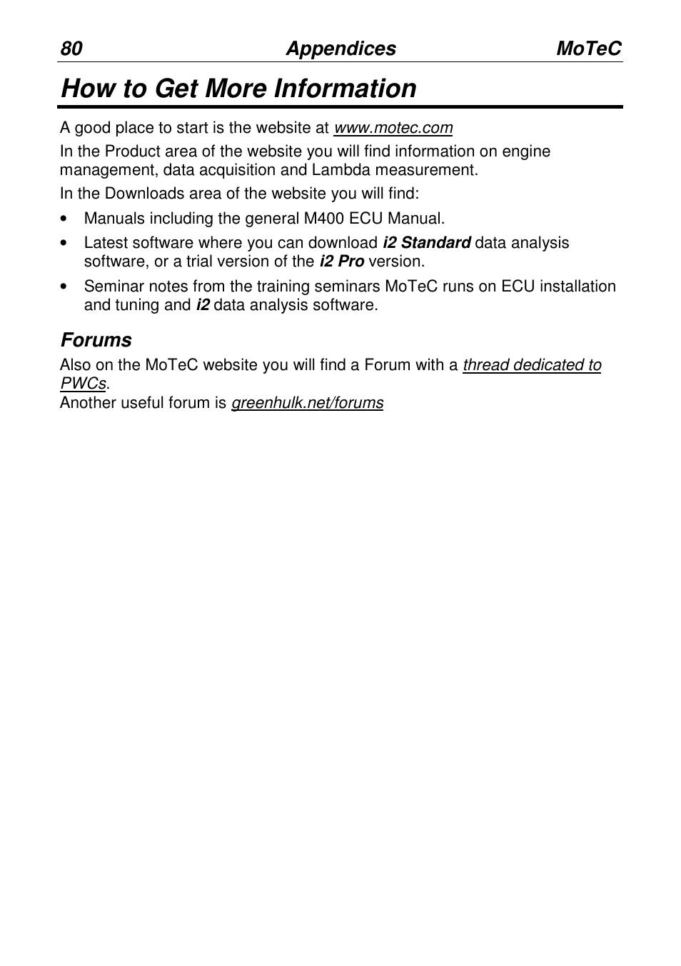 How to get more information | MoTeC PWC Plug-In ECU User Manual | Page 87 / 91