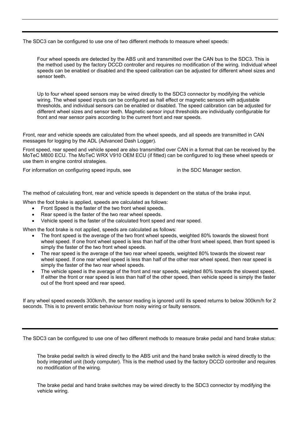 Speed measurement, Brake status, Speed calculations | MoTeC SDC3 User Manual | Page 7 / 24