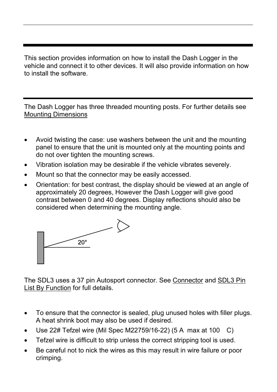 Installation, Mounting and wiring | MoTeC ESDL3 User Manual | Page 10 / 76