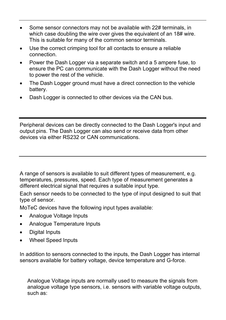 Connecting devices, Inputs | MoTeC ESDL3 User Manual | Page 11 / 76