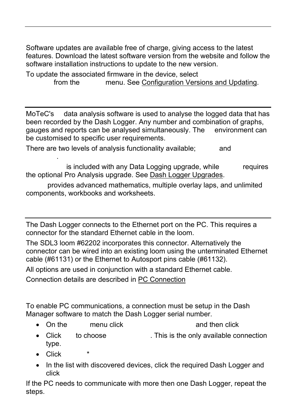 I2 data analysis software, Connecting the dash logger to a pc, Pc communications setup | MoTeC ESDL3 User Manual | Page 17 / 76