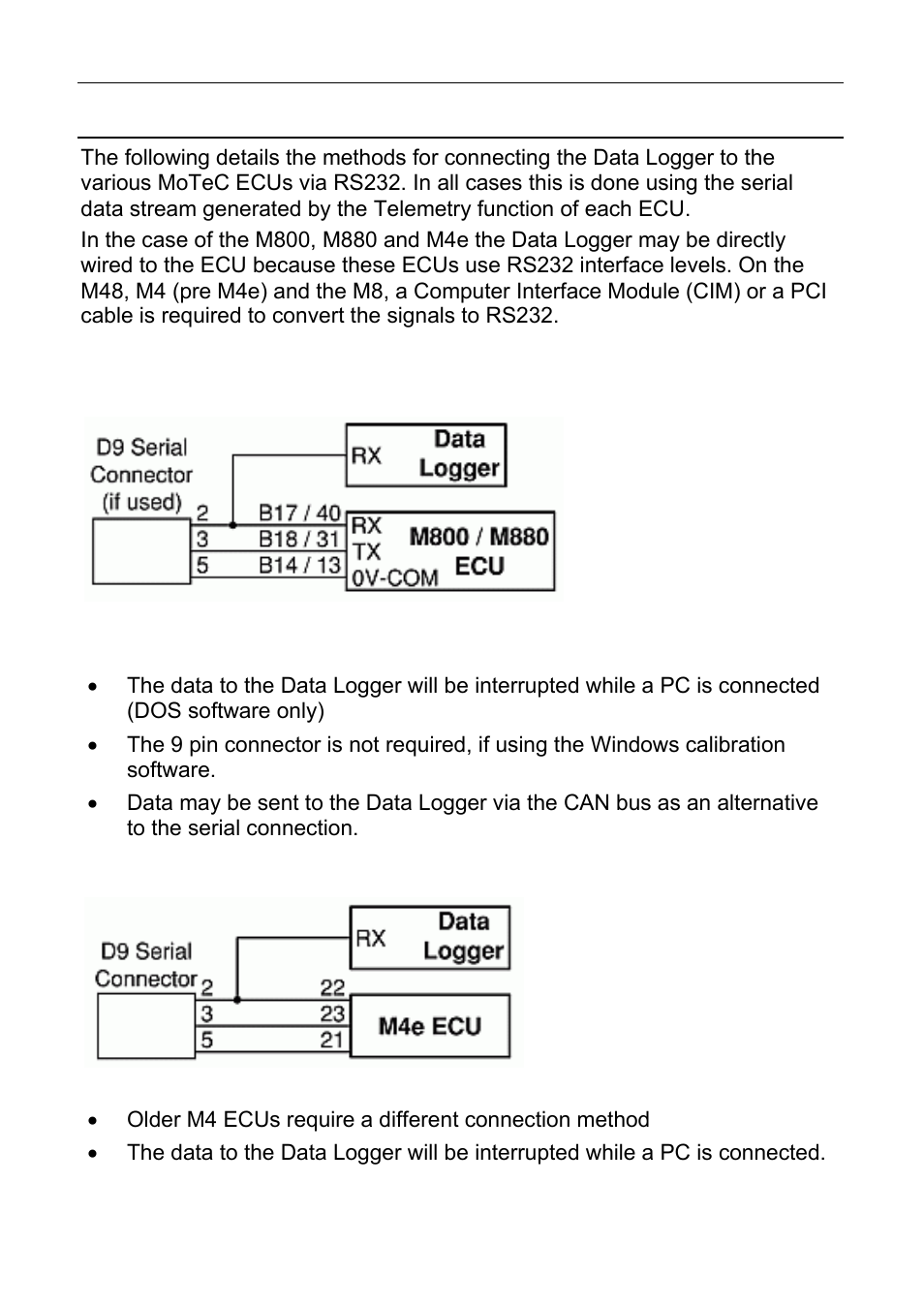 Sdl3 data logger to ecu wiring (rs232), 54 appendices | MoTeC ESDL3 User Manual | Page 58 / 76