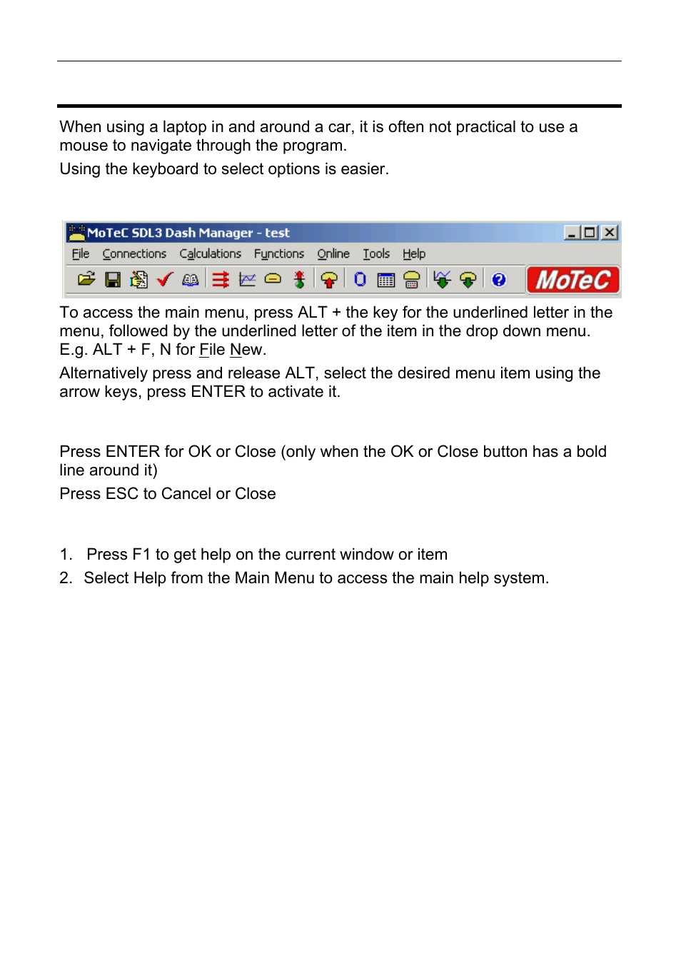 Windows keyboard shortcuts | MoTeC ESDL3 User Manual | Page 68 / 76