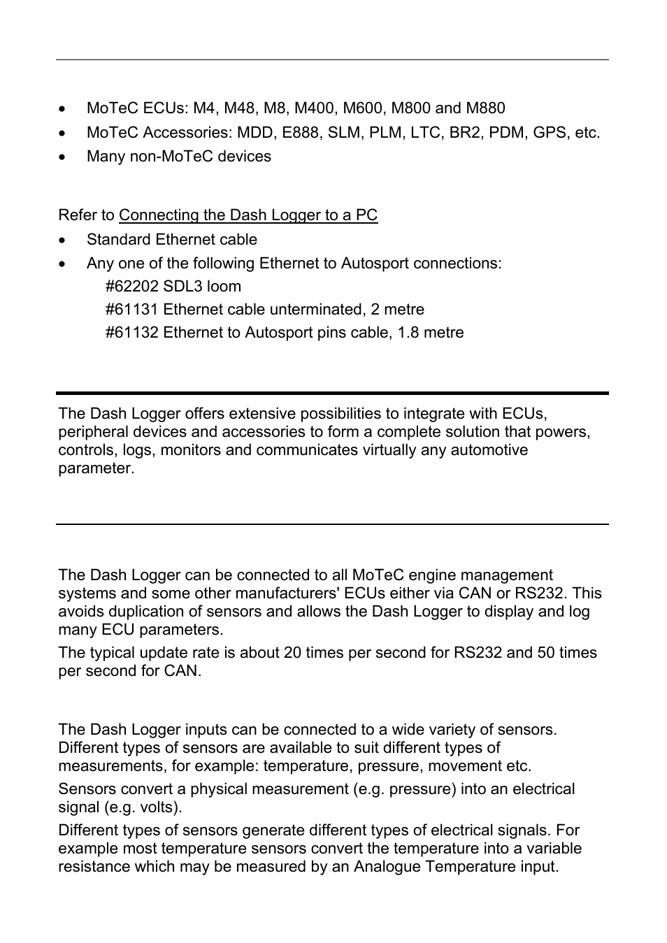 System overview, Typical devices used with the dash logger | MoTeC ESDL3 User Manual | Page 7 / 76