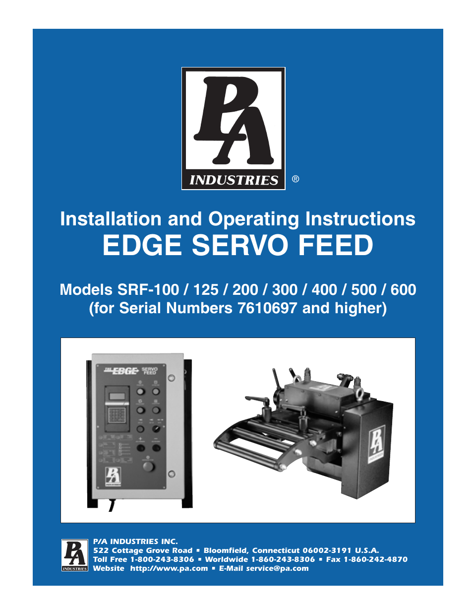 PA Industries Edge Servo Roll Feed SRF-100(for Serial Numbers 7610697 and higher) User Manual | 16 pages