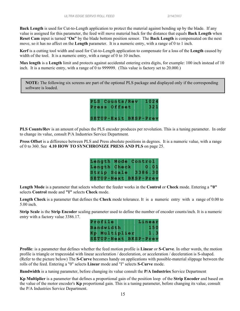 PA Industries Edge Servo Roll Feed SRF-100/125/200/300/400/500/600 - Operation Manual User Manual | Page 15 / 34