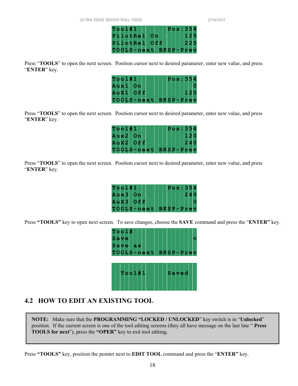 2 how to edit an existing tool | PA Industries Edge Servo Roll Feed SRF-100/125/200/300/400/500/600 - Operation Manual User Manual | Page 18 / 34