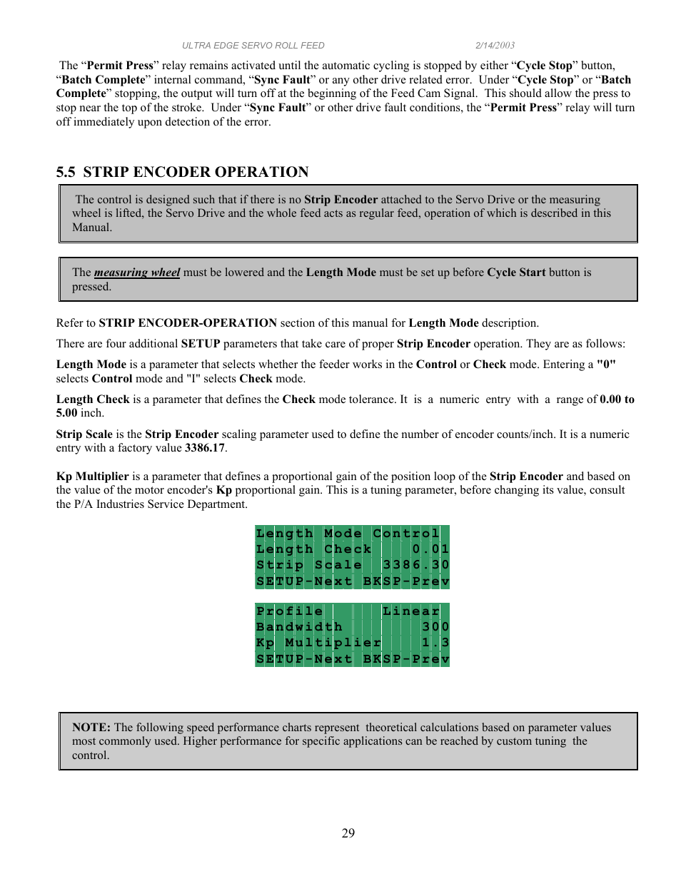 5 strip encoder operation | PA Industries Edge Servo Roll Feed SRF-100/125/200/300/400/500/600 - Operation Manual User Manual | Page 29 / 34