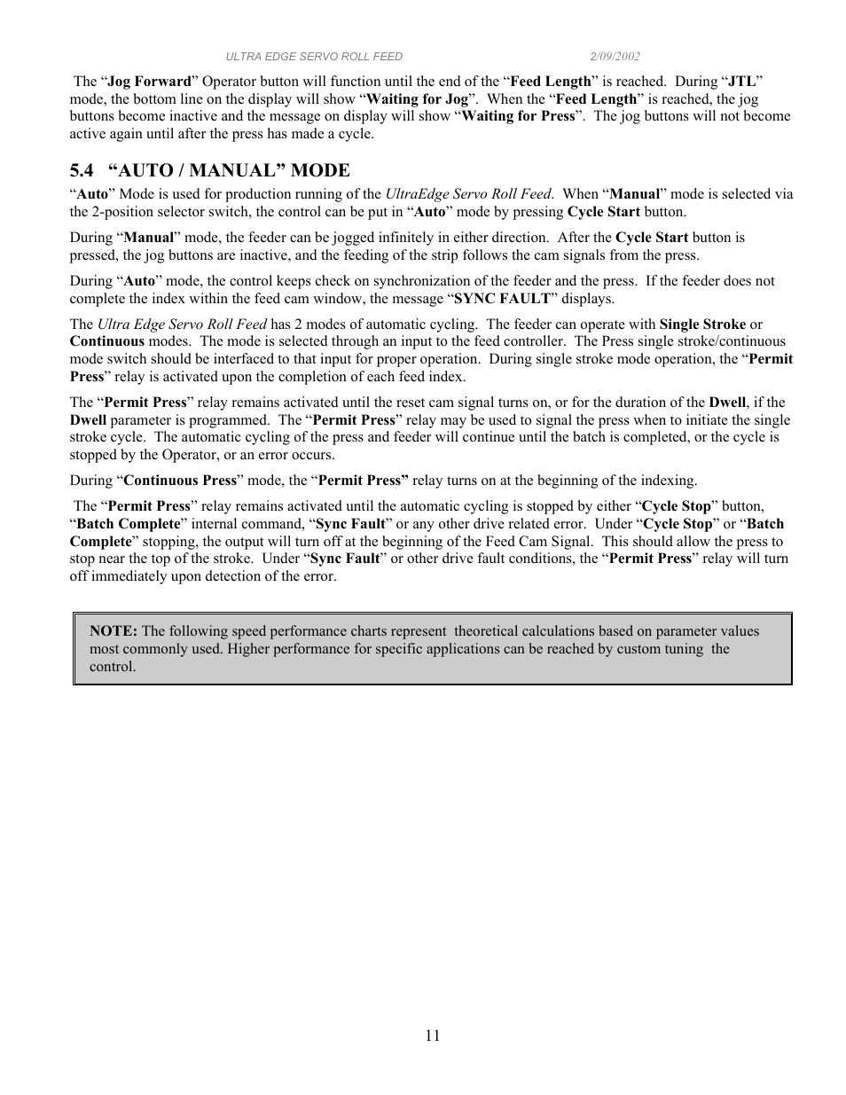 4 “auto / manual” mode | PA Industries Edge Servo Roll Feed with SFI SRF-100/125/200/300/400/500/600 User Manual | Page 11 / 16