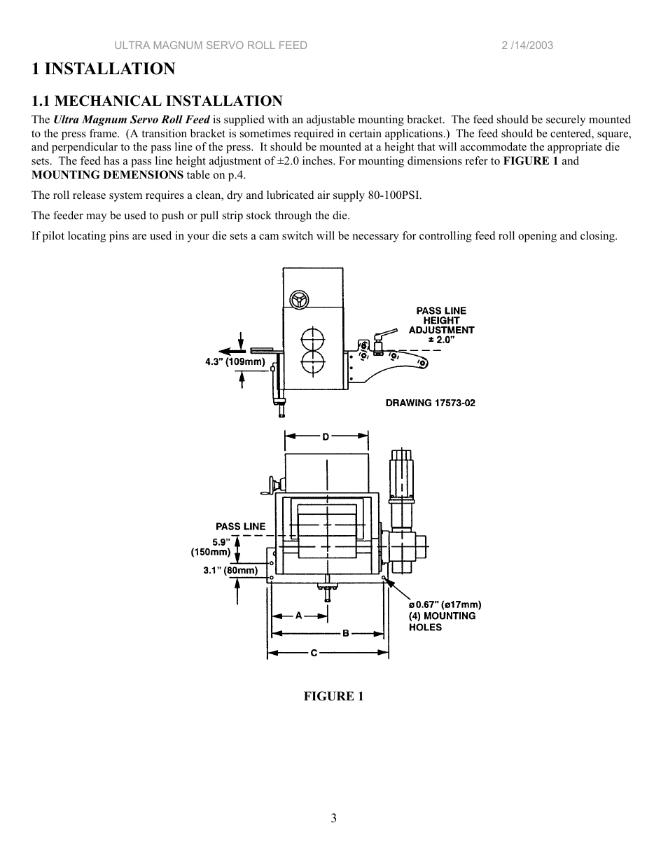 1 installation | PA Industries Magnum Servo Roll Feed SRF-M12/18/24/32/36/48 - Installation Manual User Manual | Page 3 / 25
