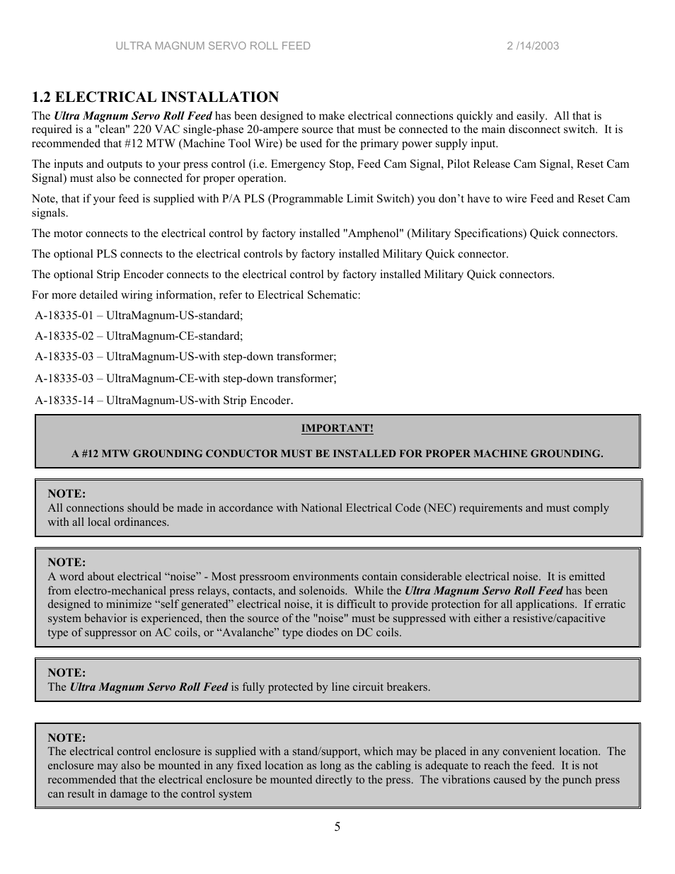 2 electrical installation | PA Industries Magnum Servo Roll Feed SRF-M12/18/24/32/36/48 - Installation Manual User Manual | Page 5 / 25
