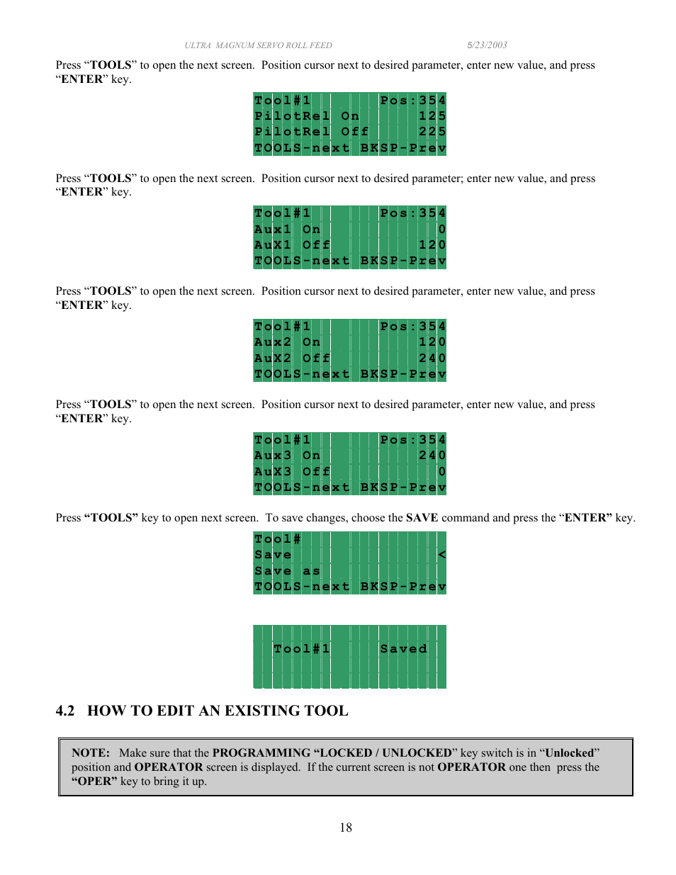 2 how to edit an existing tool | PA Industries Magnum Servo Roll Feed SRF-M12/18/24/32/36/48 - Operation Manual User Manual | Page 18 / 34