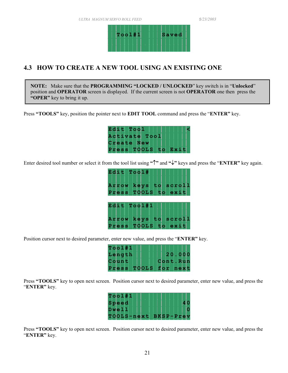 3 how to create a new tool using an existing one | PA Industries Magnum Servo Roll Feed SRF-M12/18/24/32/36/48 - Operation Manual User Manual | Page 21 / 34