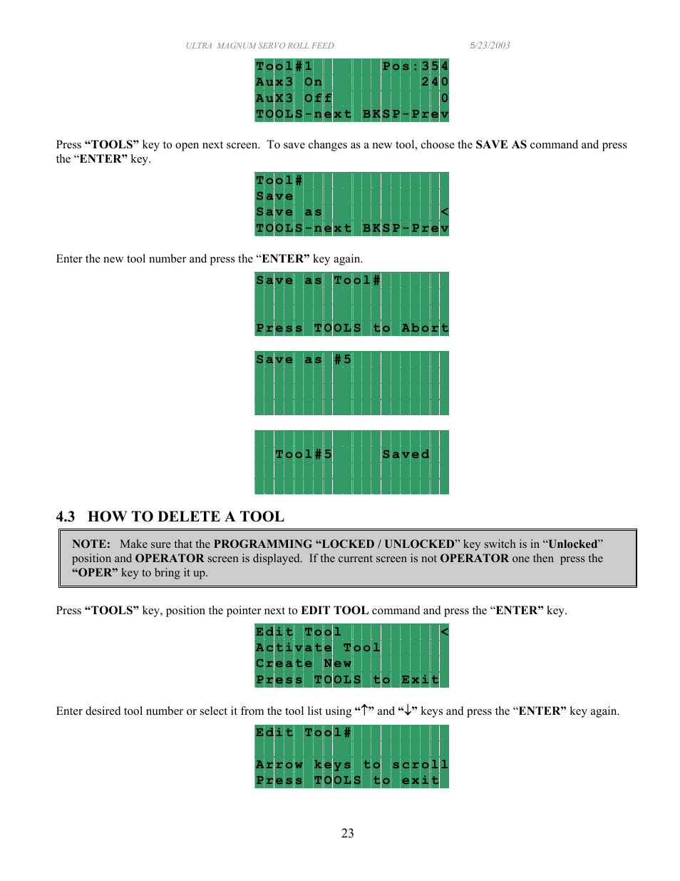 3 how to delete a tool | PA Industries Magnum Servo Roll Feed SRF-M12/18/24/32/36/48 - Operation Manual User Manual | Page 23 / 34