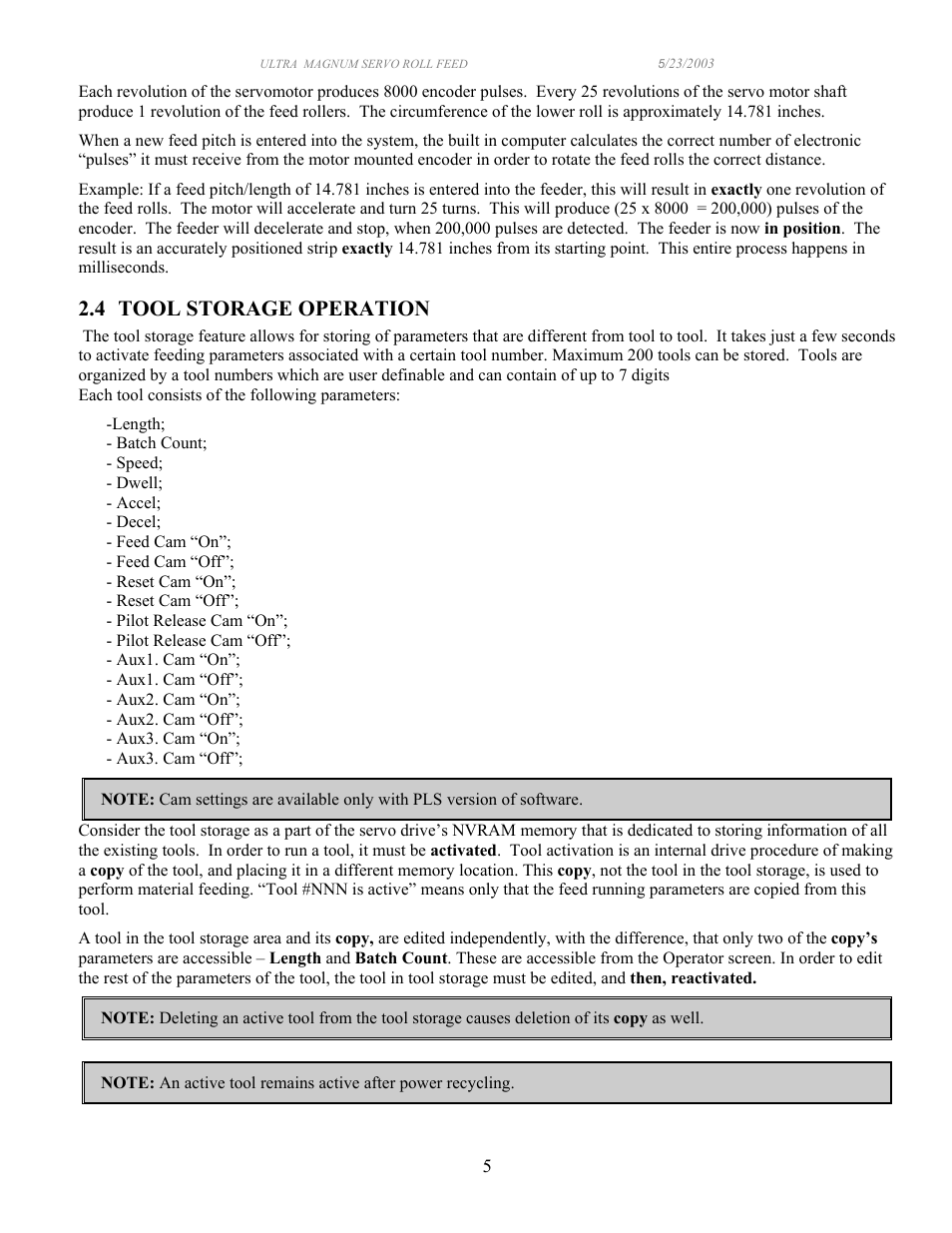 4 tool storage operation | PA Industries Magnum Servo Roll Feed SRF-M12/18/24/32/36/48 - Operation Manual User Manual | Page 5 / 34