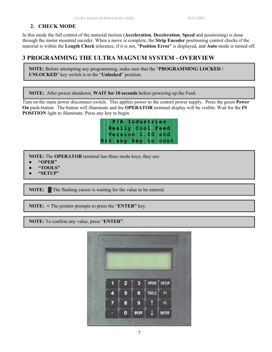 3 programming the ultra magnum system - overview | PA Industries Magnum Servo Roll Feed SRF-M12/18/24/32/36/48 - Operation Manual User Manual | Page 7 / 34