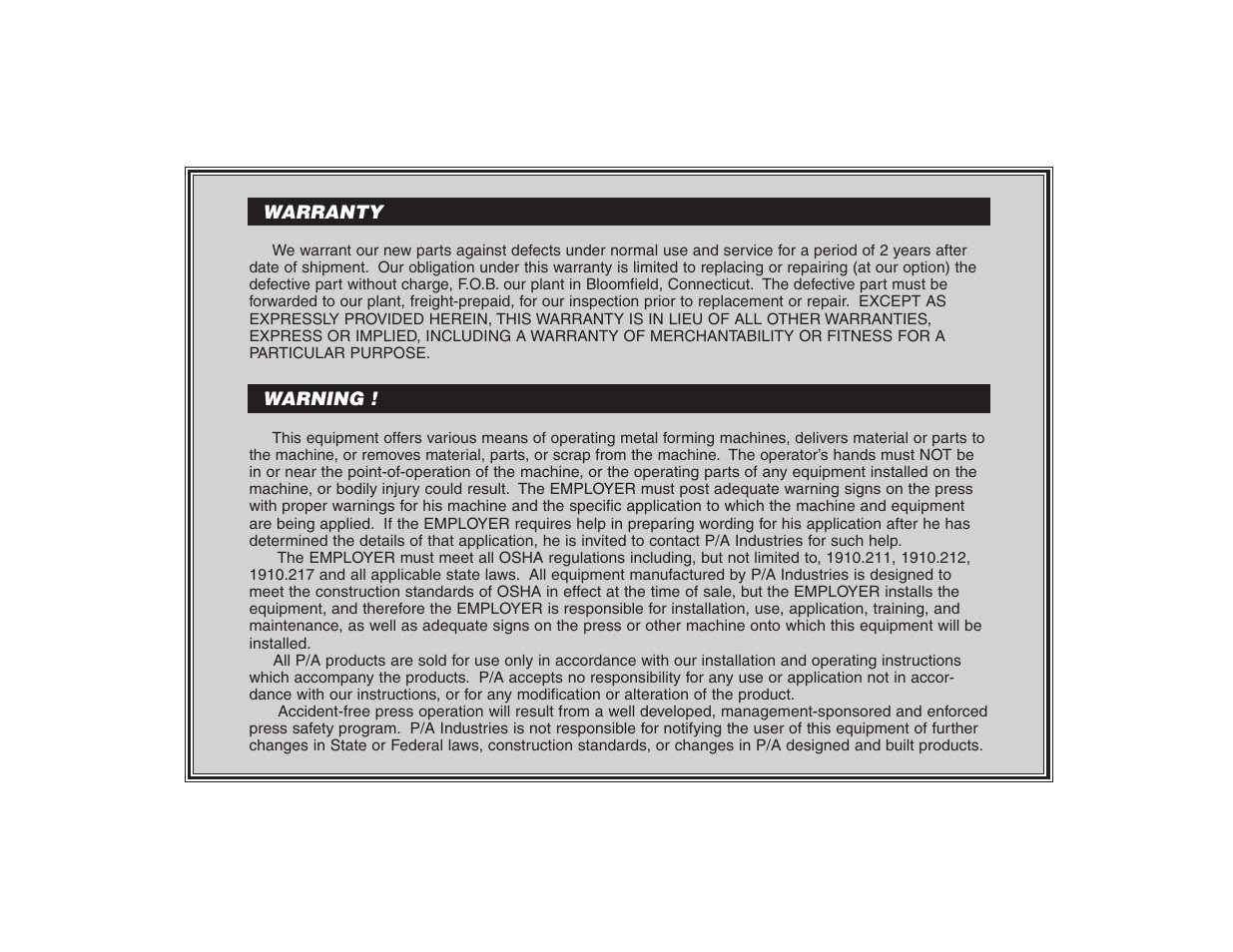 PA Industries Precision AirFeed User Manual | Page 27 / 28