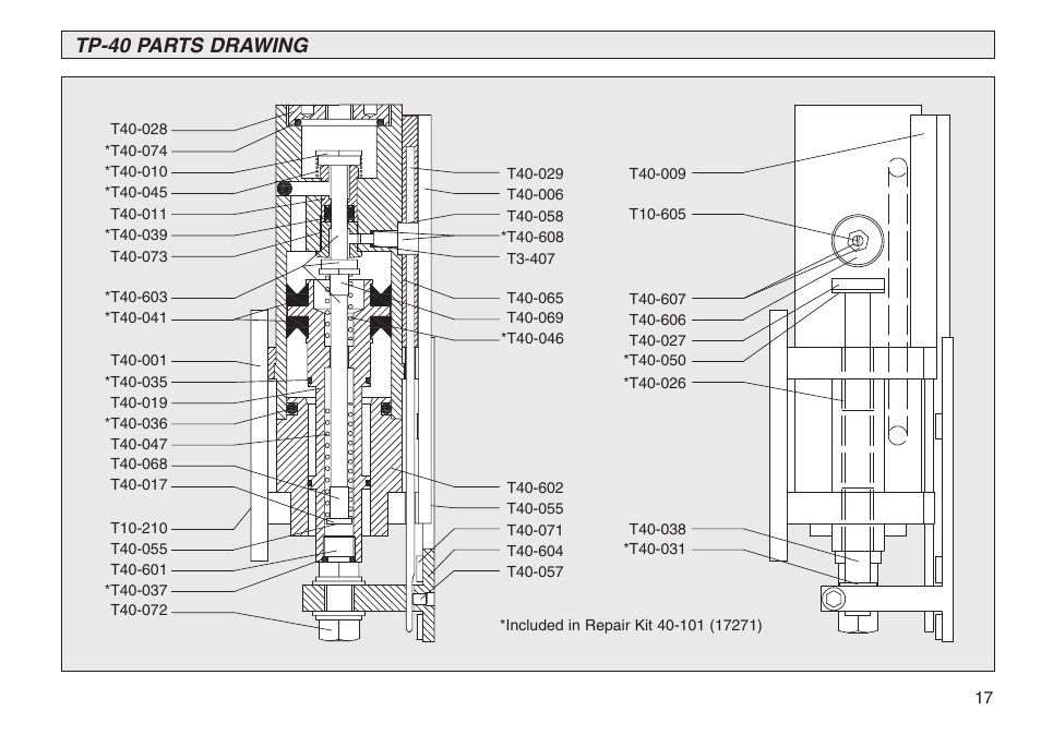 Tp-40 parts drawing | PA Industries Transporter User Manual | Page 17 / 28