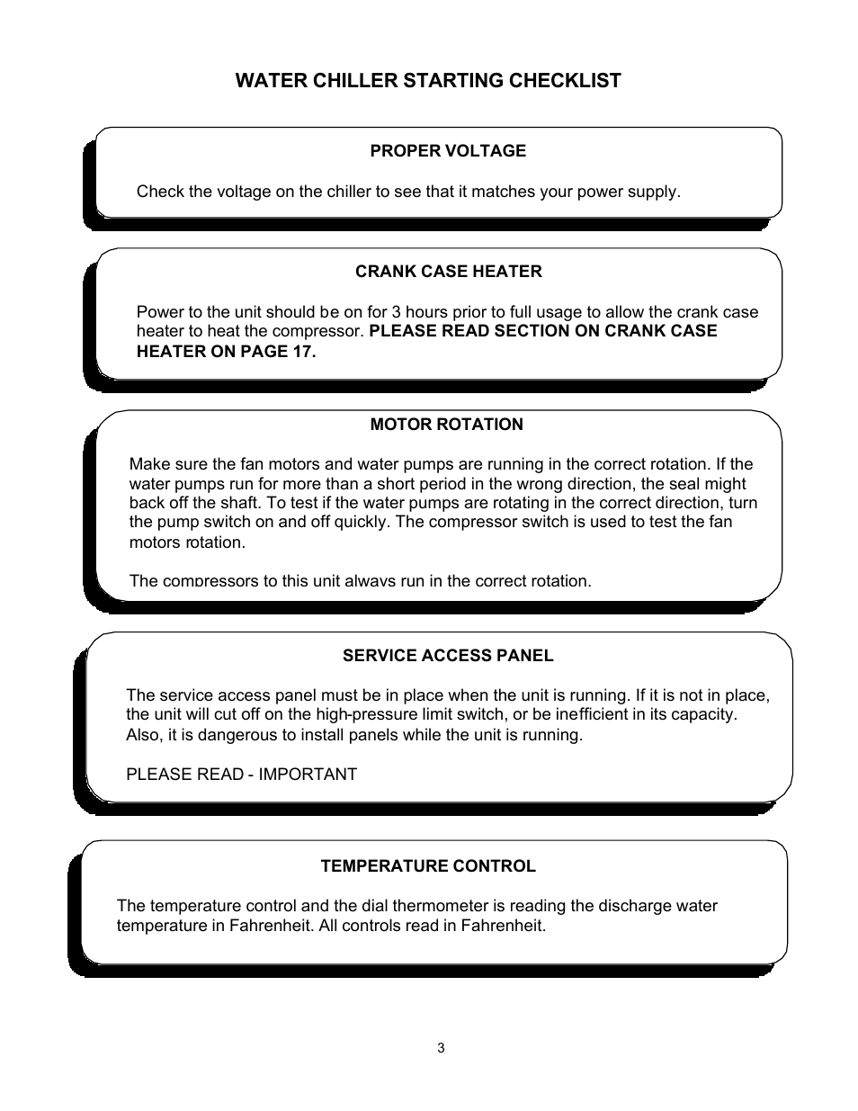 Water chiller starting checklist | Schreiber Chillers 1000AC-MRI User Manual | Page 6 / 42