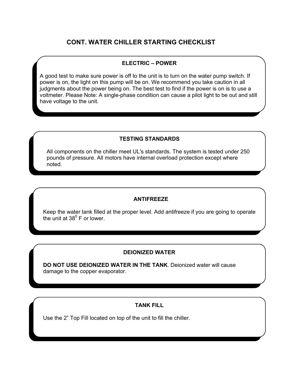 Cont. water chiller starting checklist | Schreiber Chillers 1000AC-MRI User Manual | Page 7 / 42