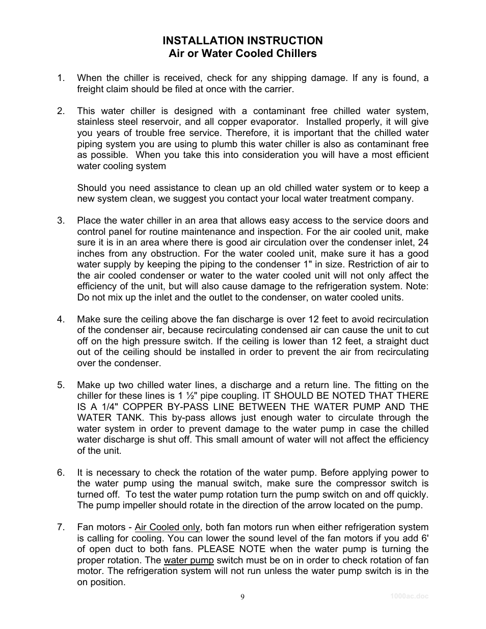 Installation instruction | Schreiber Chillers 1000ACsf User Manual | Page 10 / 30