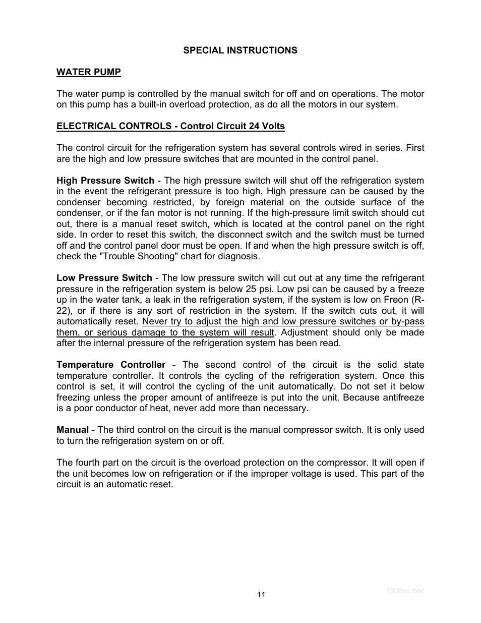 Special instructions | Schreiber Chillers 1000ACsf User Manual | Page 12 / 30