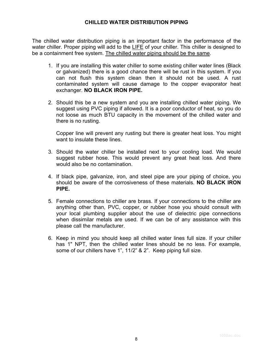 Chilled water distribution piping | Schreiber Chillers 1000ACsf User Manual | Page 9 / 30