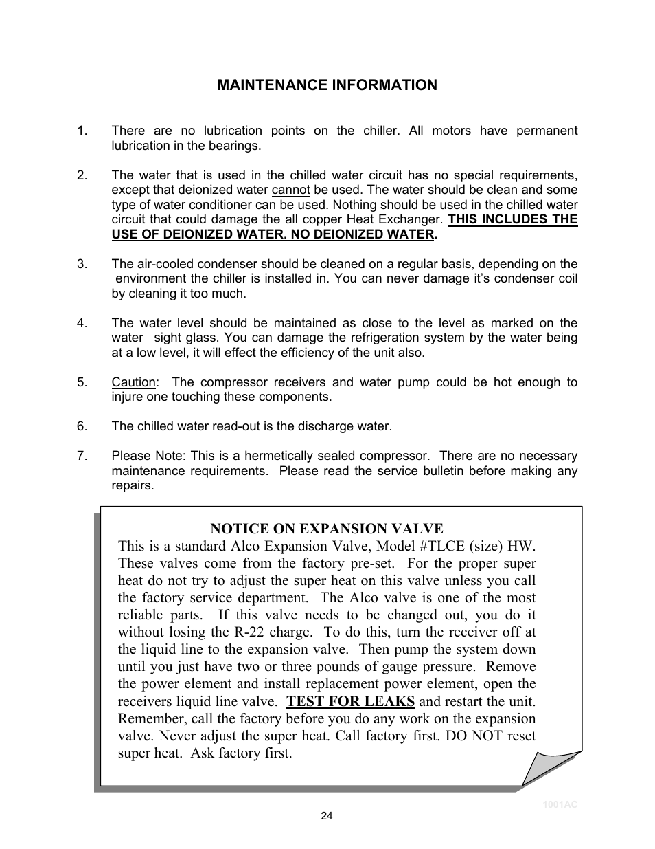 Schreiber Chillers 1001ACsf User Manual | Page 21 / 26