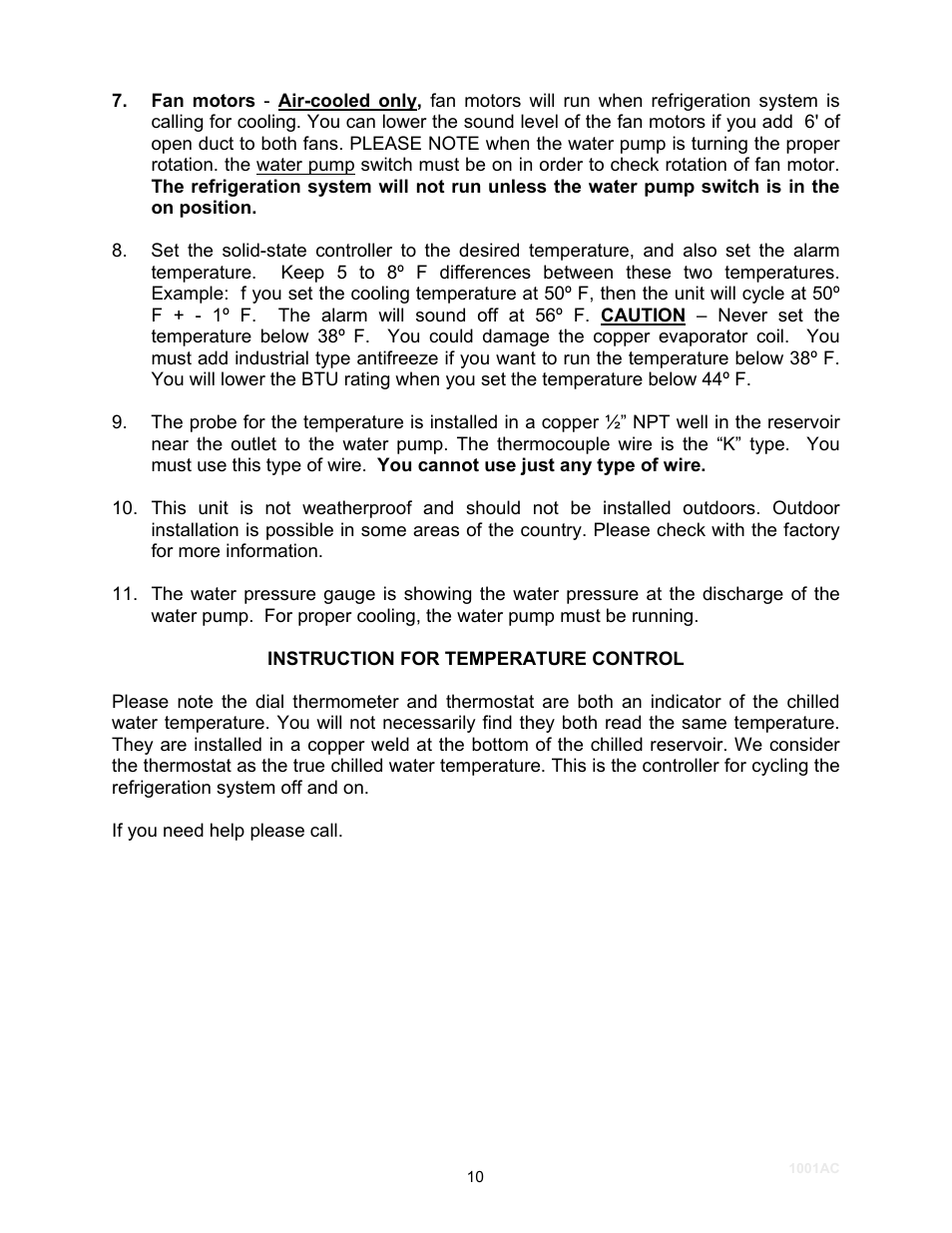 Instruction for temperature control | Schreiber Chillers 1001ACsf User Manual | Page 7 / 26