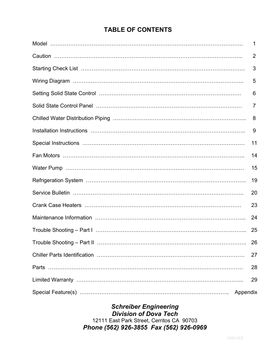 Schreiber Chillers 1250ACsf User Manual | 30 pages