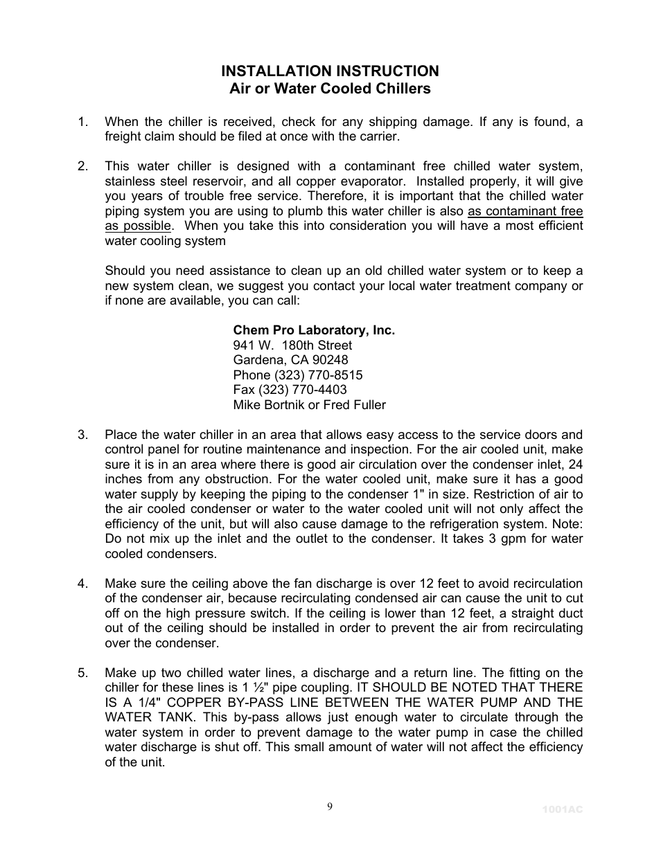 Installation instruction | Schreiber Chillers 1250ACsf User Manual | Page 10 / 30