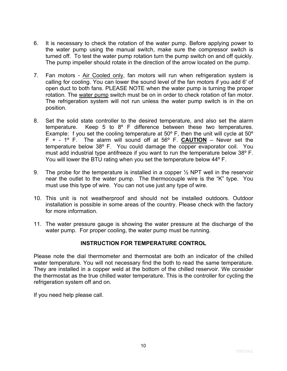 Instruction for temperature control | Schreiber Chillers 1250ACsf User Manual | Page 11 / 30