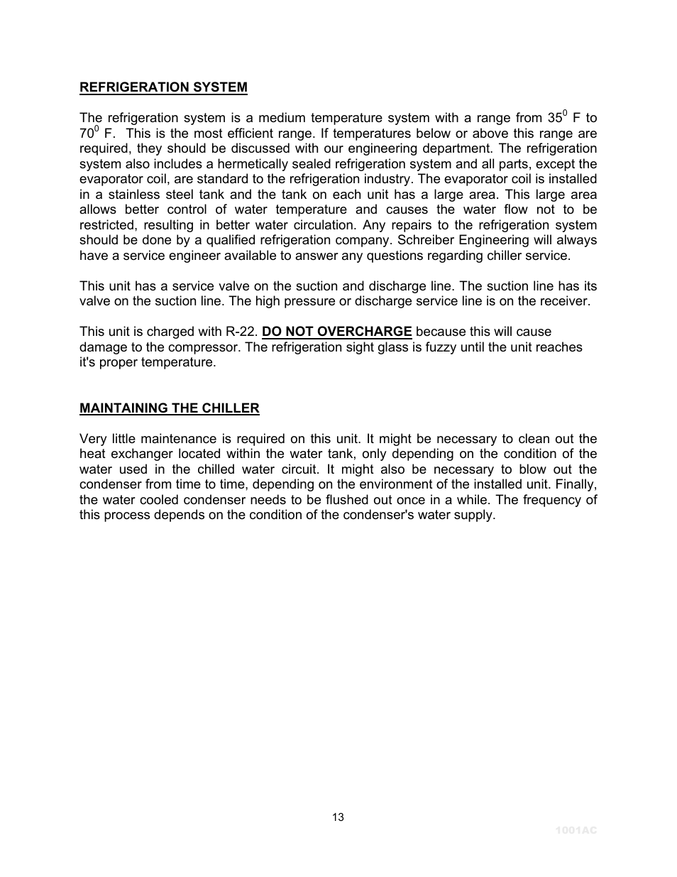 Schreiber Chillers 1250ACsf User Manual | Page 14 / 30