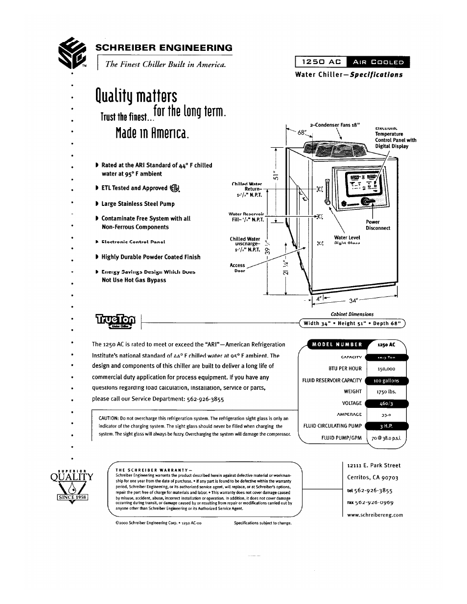Schreiber Chillers 1250ACsf User Manual | Page 2 / 30