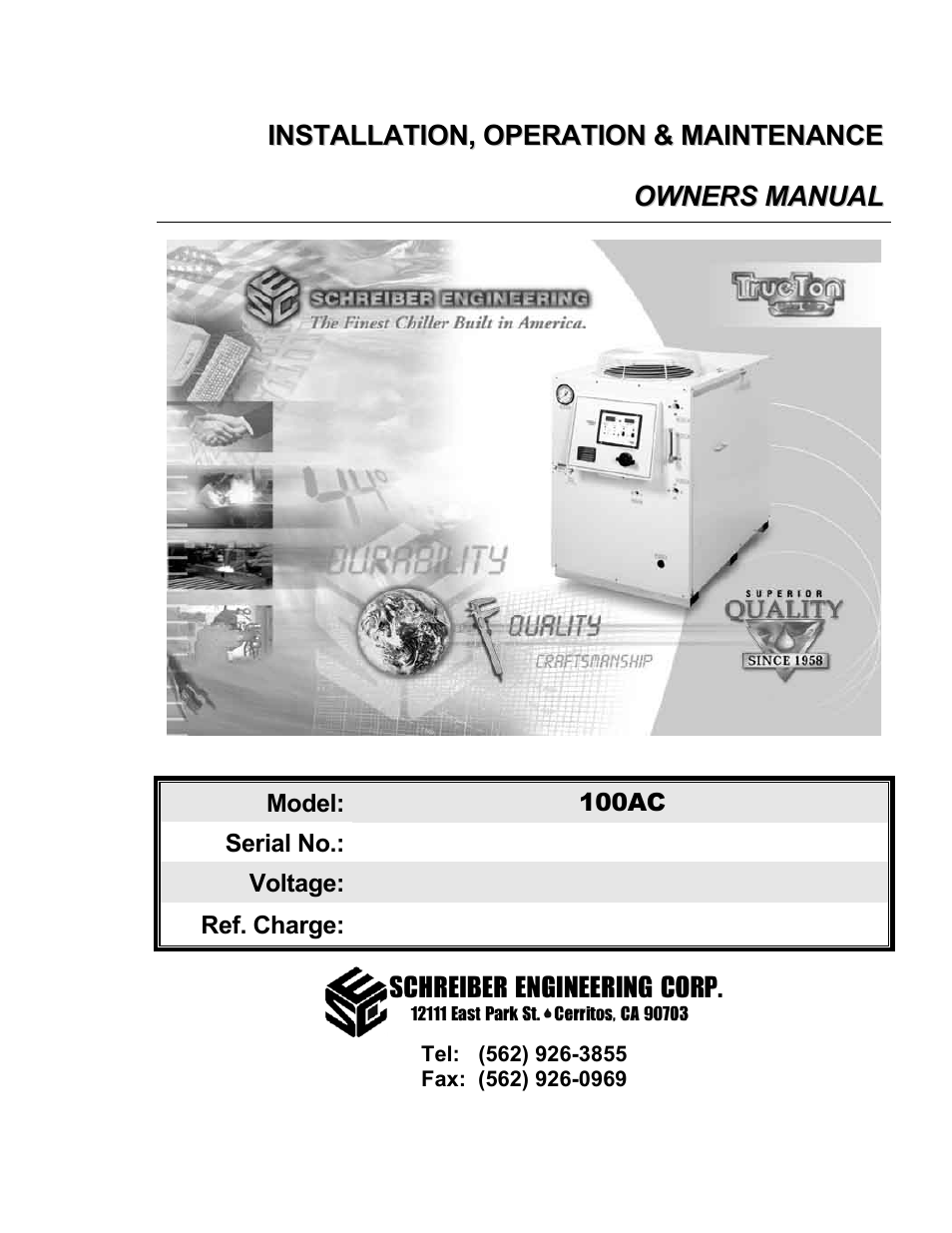 Schreiber Chillers 100ACsf User Manual | 32 pages