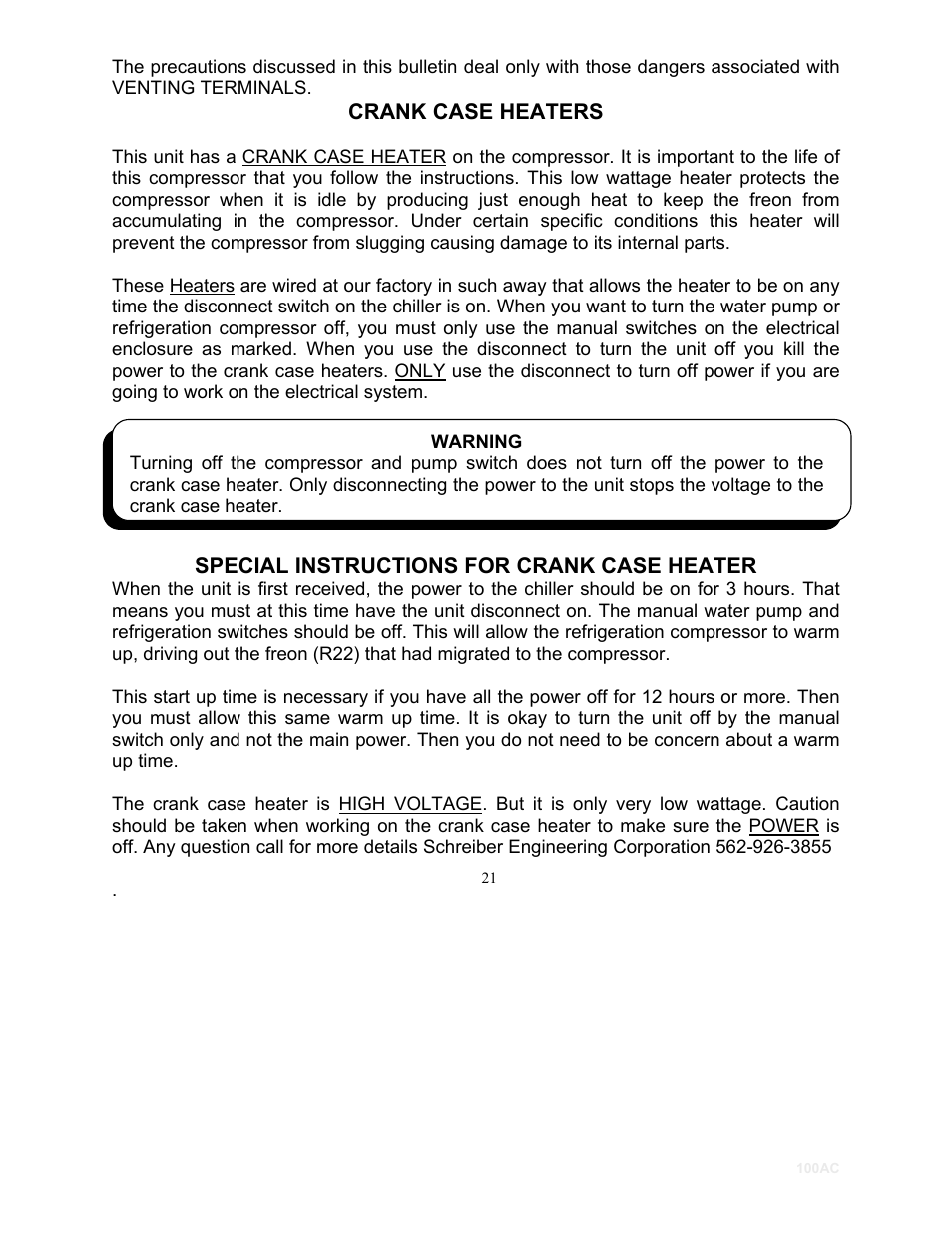 Schreiber Chillers 100ACsf User Manual | Page 23 / 32