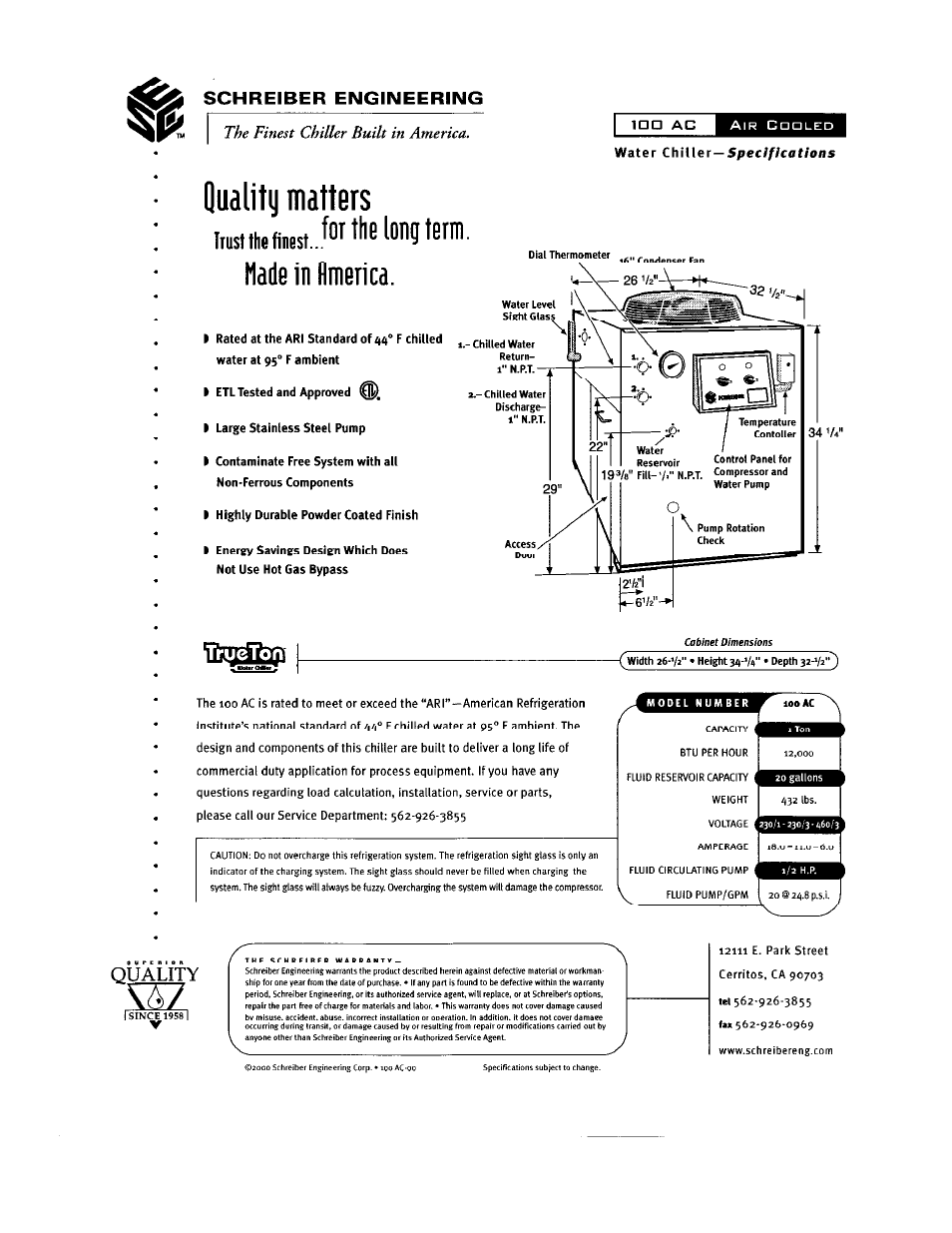 Schreiber Chillers 100ACsf User Manual | Page 3 / 32