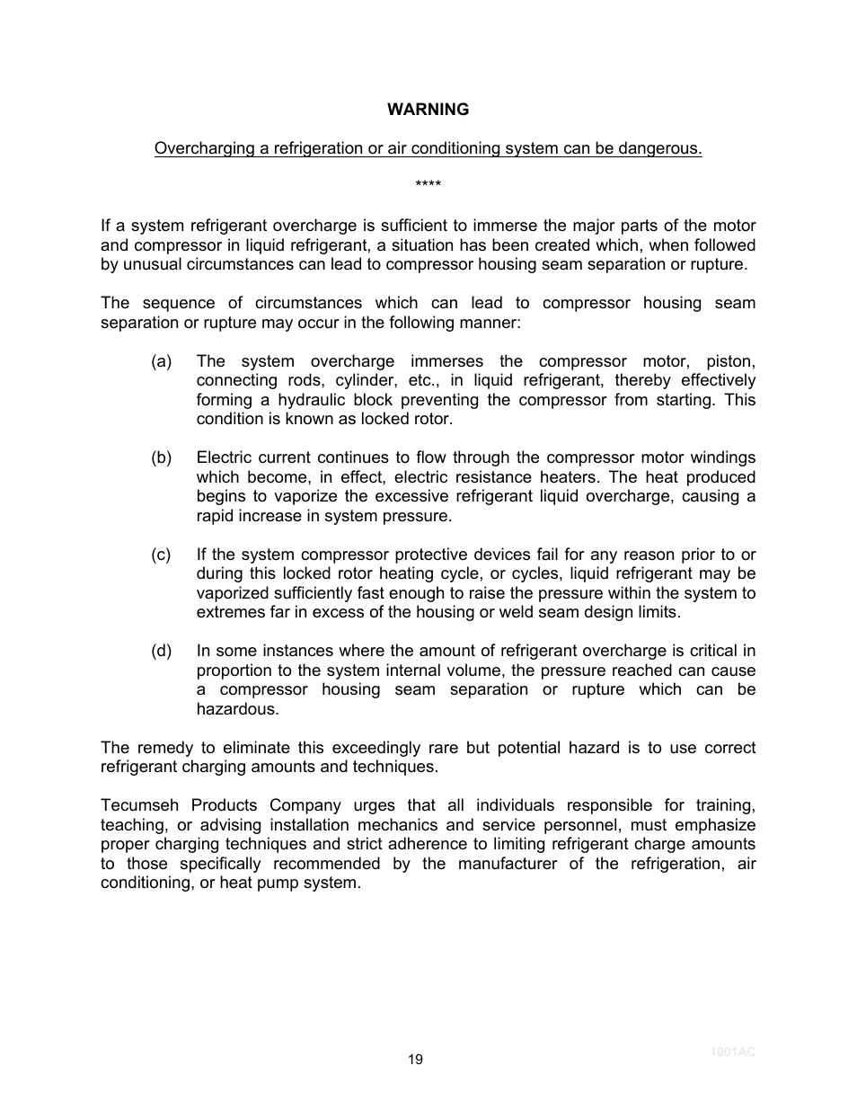 Warning | Schreiber Chillers 1001acsfod User Manual | Page 21 / 31