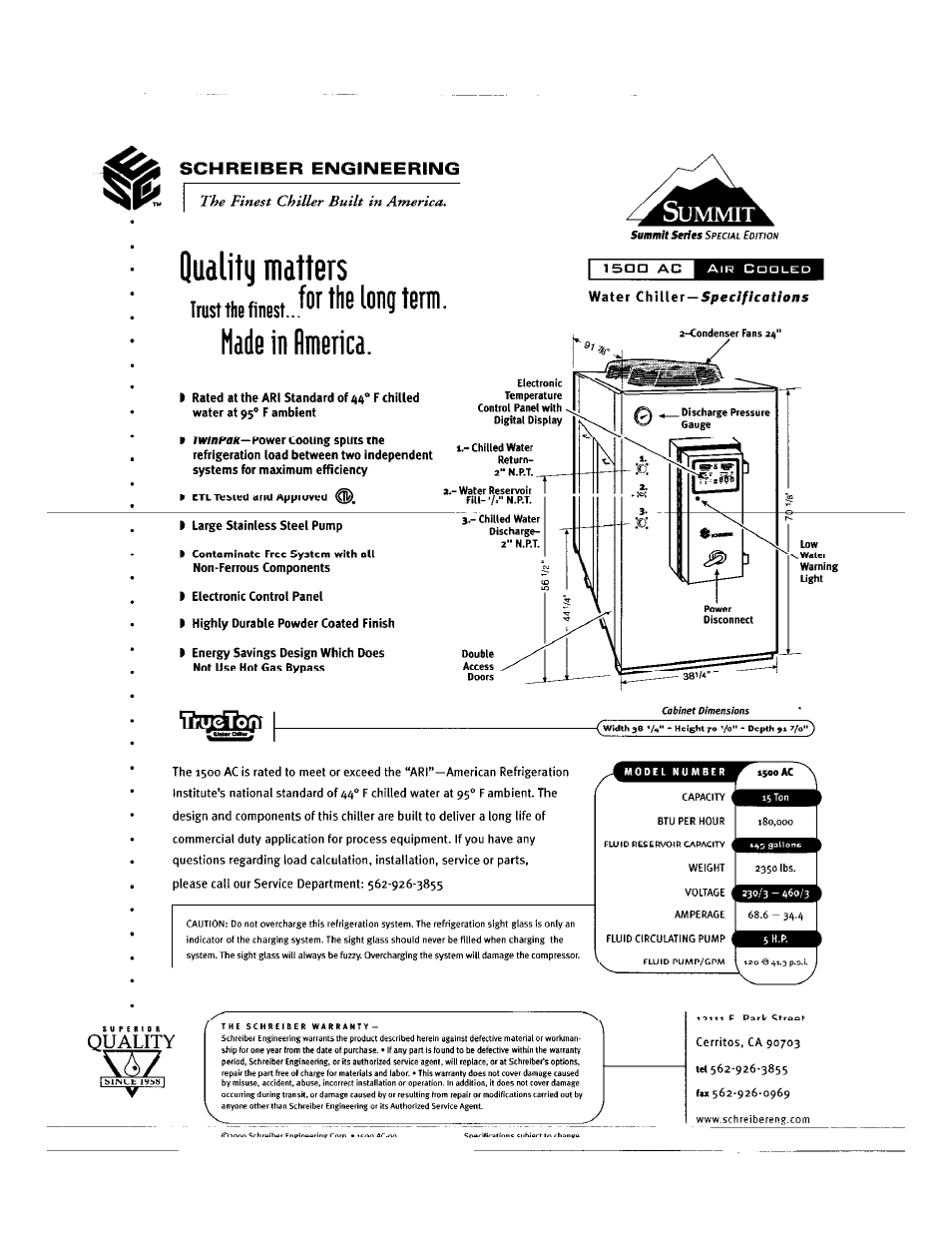 Schreiber Chillers 1500ACsf User Manual | Page 2 / 31
