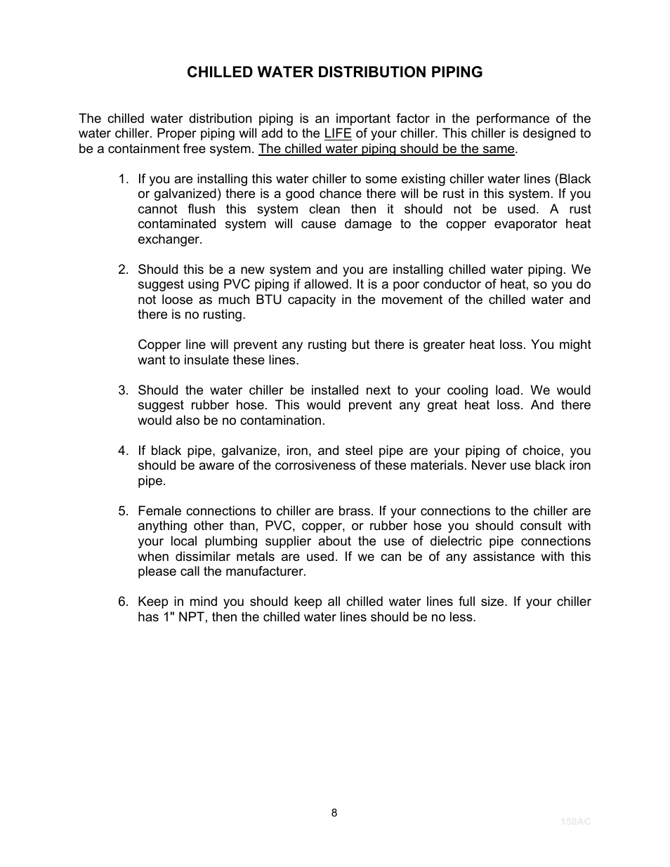 Chilled water distribution piping | Schreiber Chillers 150AC laser User Manual | Page 10 / 34