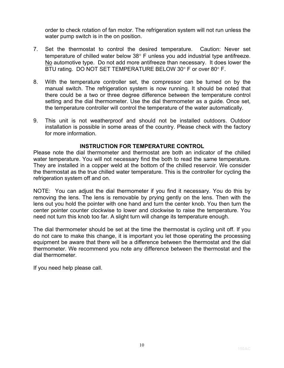 Instruction for temperature control | Schreiber Chillers 150ACsf User Manual | Page 10 / 30