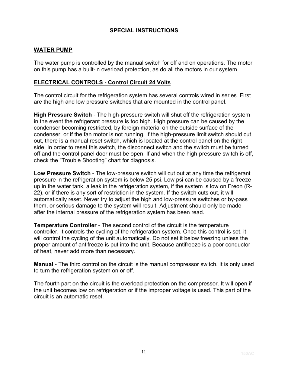 Special instructions | Schreiber Chillers 150ACsf User Manual | Page 11 / 30