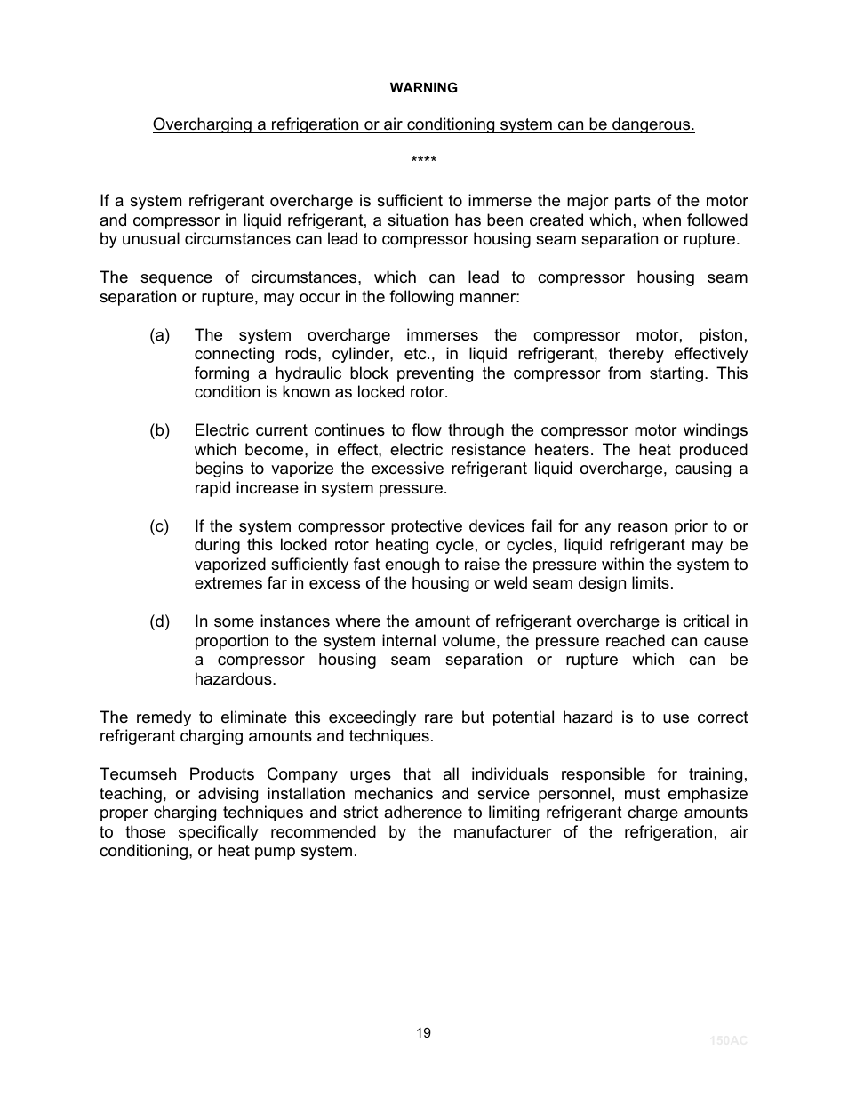 Warning | Schreiber Chillers 150ACsf User Manual | Page 19 / 30