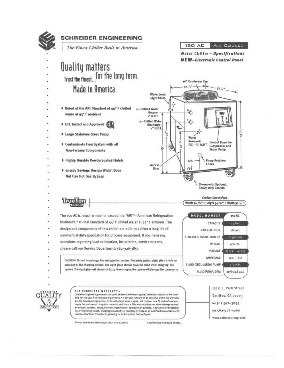 Schreiber Chillers 150ACsf User Manual | Page 2 / 30