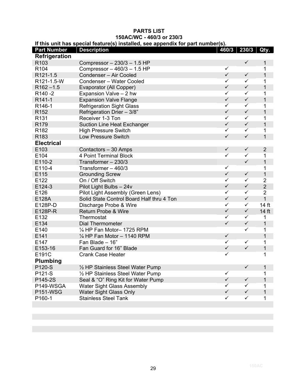 Refrigeration, Electrical, E110-4 | Plumbing | Schreiber Chillers 150ACsfaw User Manual | Page 29 / 32