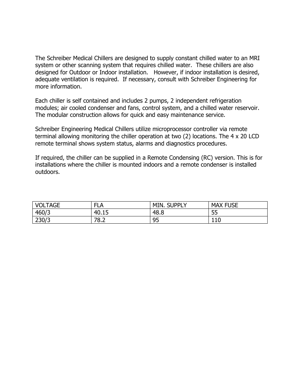 Overview, A quick electrical specification | Schreiber Chillers 15MEDAC email User Manual | Page 9 / 64