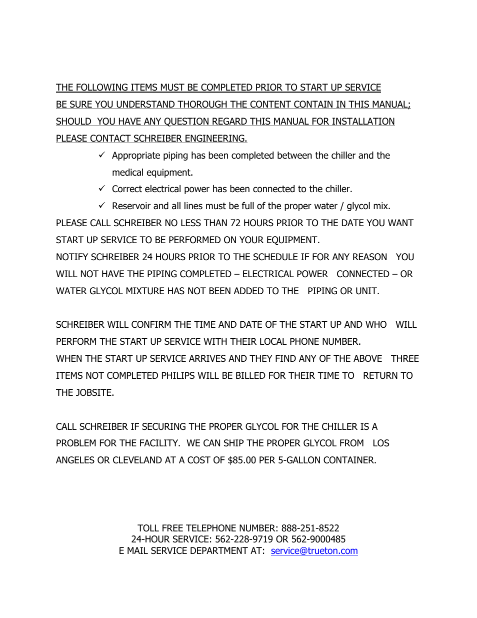 Schreiber engineering start up service | Schreiber Chillers 15MEDAC_GEN2 User Manual | Page 7 / 77